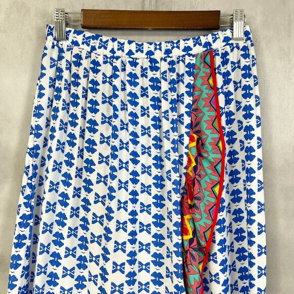 Magic Boho Skirt Womens Medium Blue Multicolor Geometric Rayon Ruffle Festival - Picture 2 of 7